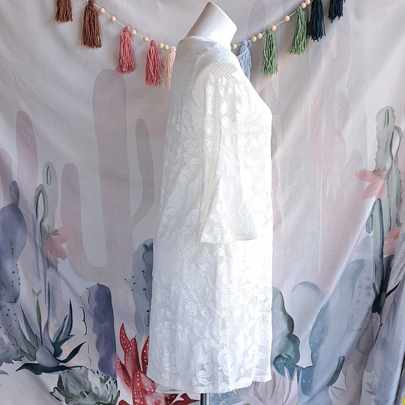 Nwot French Grey White Lace 3/4 Bell Sleeve Sheath Shift Dress L large casual - Picture 8 of 11